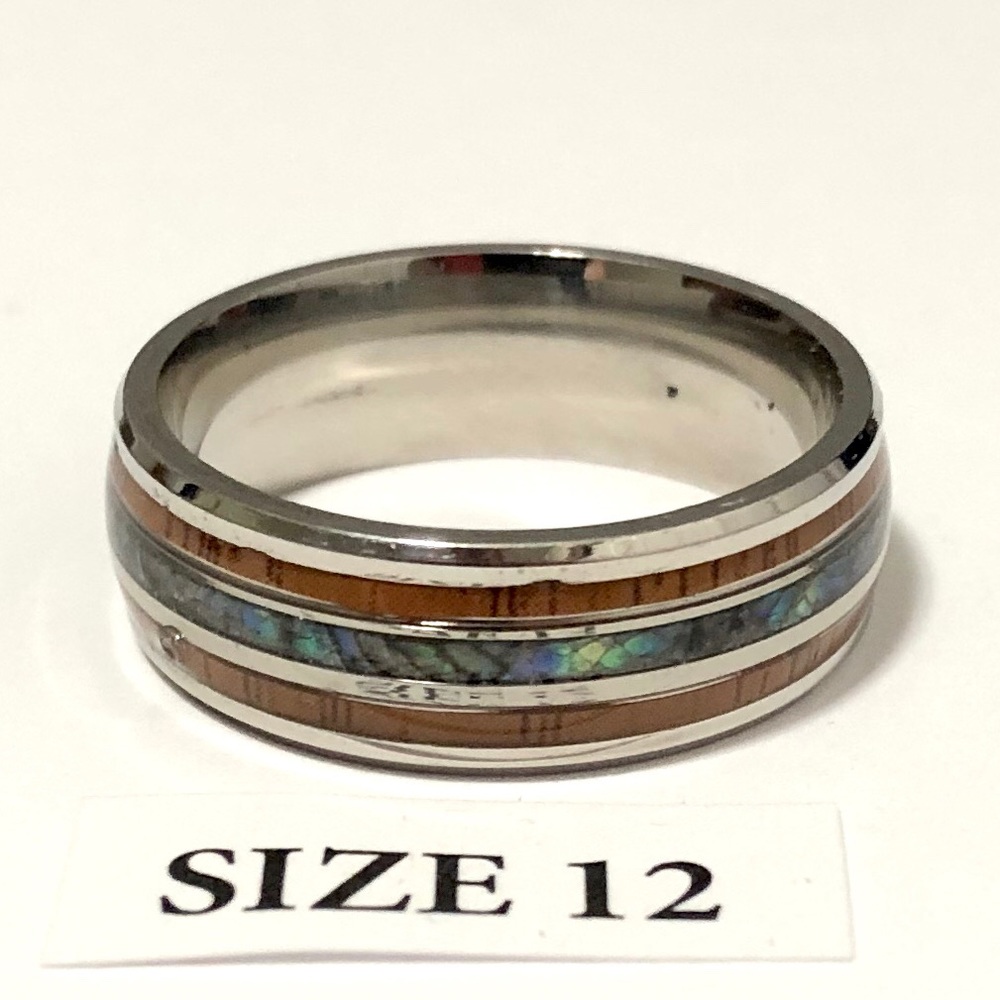 Ring With Koa Wood, And Abalone Shell Inlay. Sz 12 - image 1